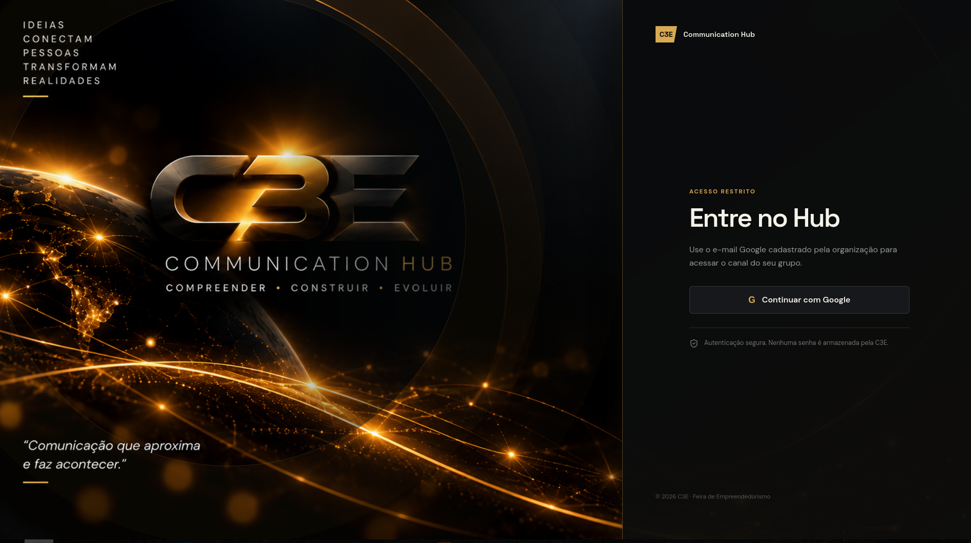Tela original de autenticação do C3E Communication Hub